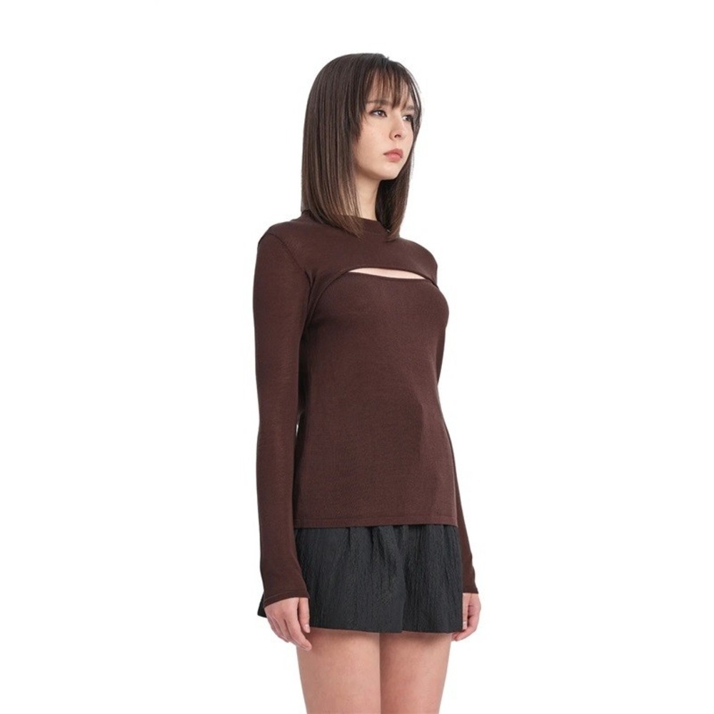 NWOT Noir XS Long Sleeve Peep Cut Out Brown Mock Neck Sweater 131992